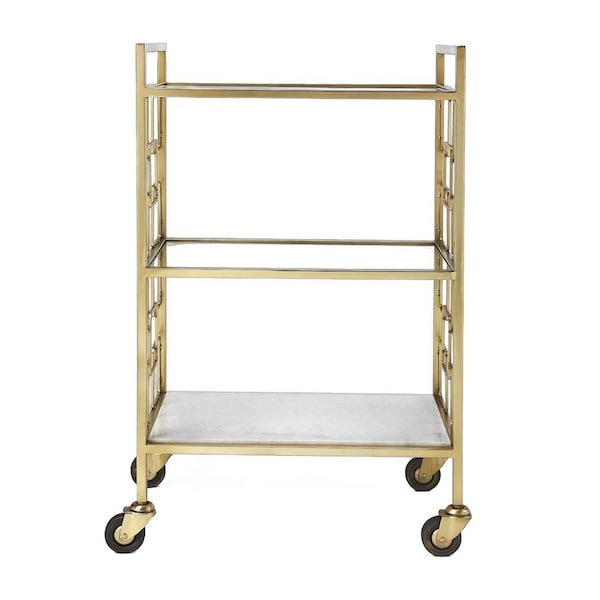 Homeroots Polished Gold Bar Cart 388955 - main