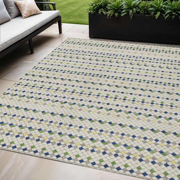 Homeroots 5' X 8' Linen And Lime Green Striped Washable Indoor Outdoor Area Rug 610535 - main