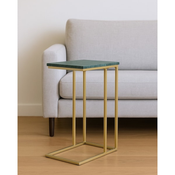 Homeroots 24" Green and Gold Marble and Metal End Table 632685 - main