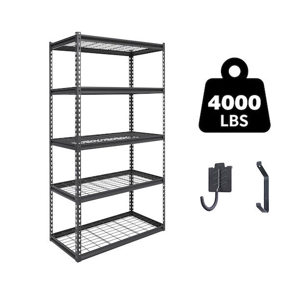 Shuntong Atlas 5-Tier 36 in.W x 18 in.D x 72 in.H Heavy Duty Storage Shelving Load 4000 Lbs, Wire Deck, Dark Grey B-ATLAS361872-5D800 - main