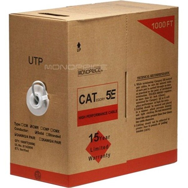 Monoprice CAT5E UTP SOLID (CMR) 1000FT - GRAY 877 - main