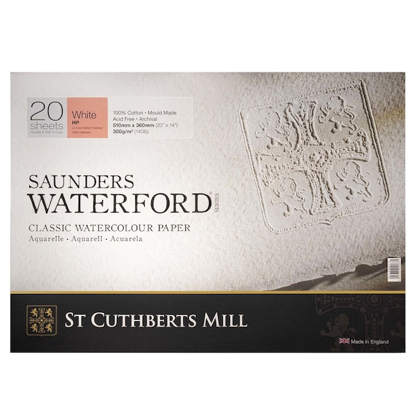 St Cuthberts Saunders Waterford Watercolor Block, Hot Pressed, White, 140lb/300gsm, 20 Sheet, 20x14 inch T45930001011M - main