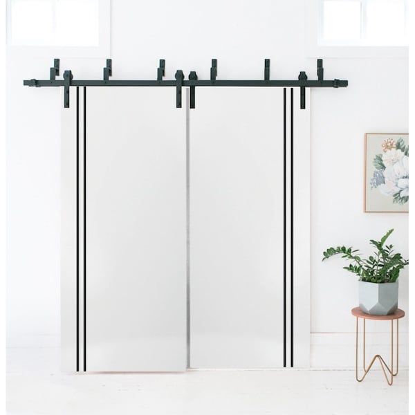 Sartodoors Slab Barn Door Panel, Planum 0016 White Silk and Aluminum Strips, Sturdy Finished Doors, Pocket Clo PLANUM0016S-WS-42 - main