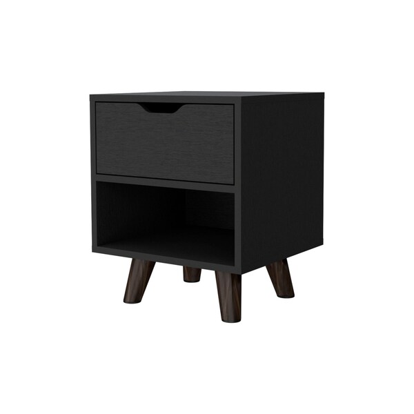 Homeroots 19" Black Wood One Drawer Nightstand 530198 - main