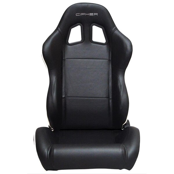 Omnisports Auto Synthetic Leather with White Accent Piping Universal Racing Seats - Black OM986567 - main