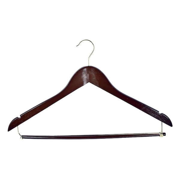 Rdi Mens Hanger Walnut Contoured Locking Bar Standard Hook Brass 100cs, 100PK HGM-WCT-STB - main