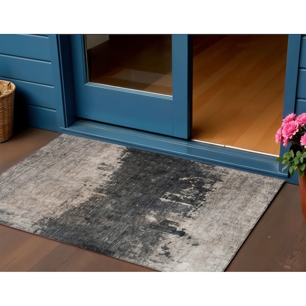 Homeroots 3' X 5' Taupe And Charcoal Abstract Washable Indoor Outdoor Area Rug 606128 - main