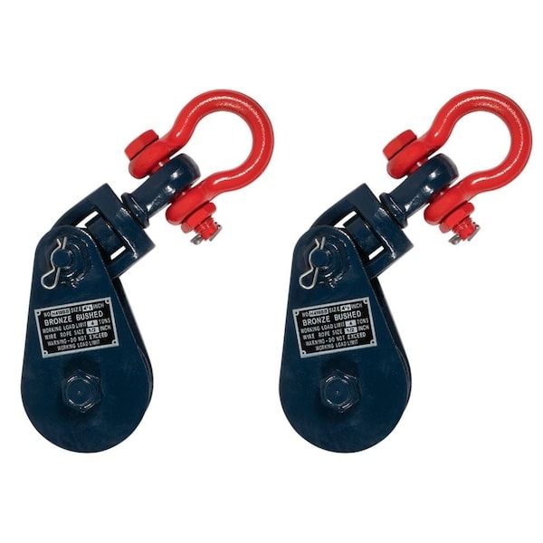 Mytee Products 4 Ton Snatch Block w/ SHACKLE Wire Rope Sheave Tow Shackle Tree Sling Wrecker, 2PK SB45-4-Shacklex2 - main