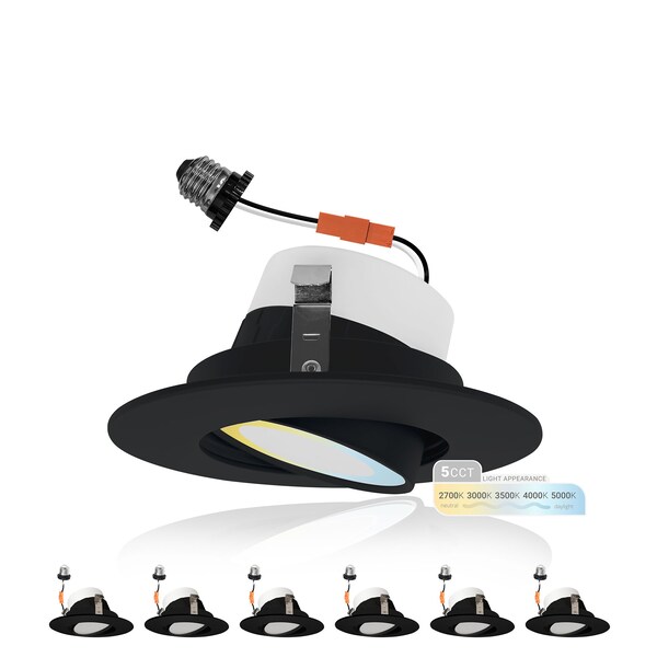 Nuwatt 4 Inch Black Adjustable Can Lights Gimbal Recessed Lighting, Damp Rated, 2700K-5000K, 750LM, 6PK NW-GMB-C4-10W-5CCT-BLK-6P - main