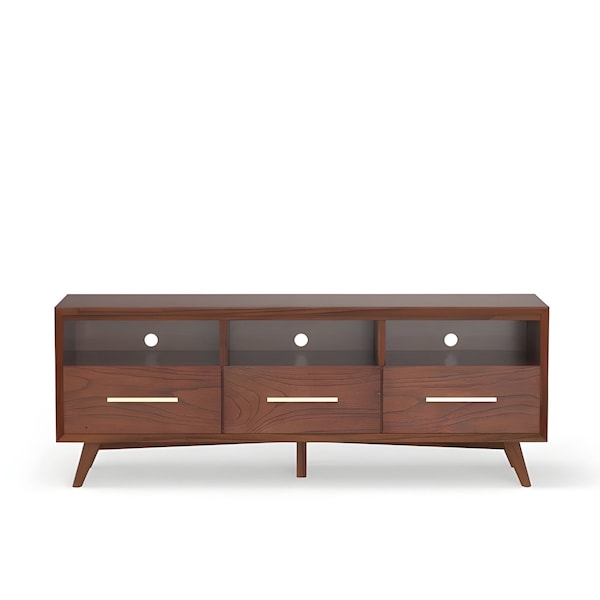 Homeroots 64in Brown Mahogany Solid Wood Open Shelving TV Stand 404259 - main