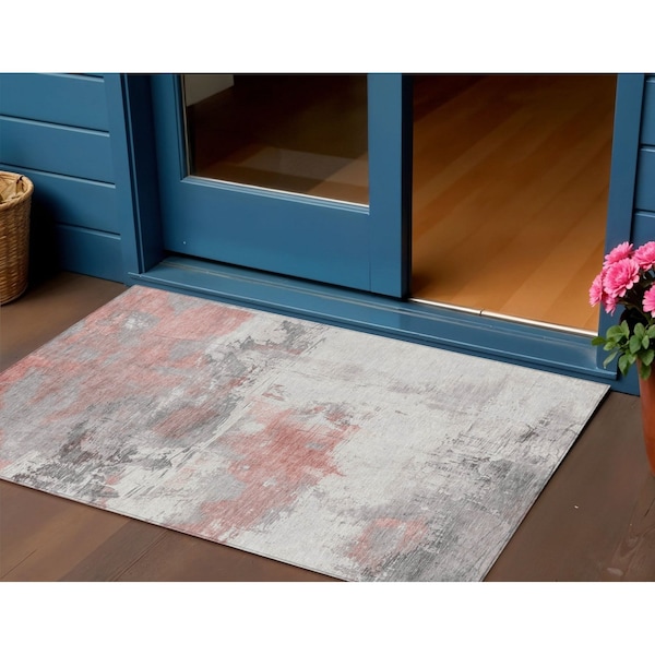 Homeroots 3' X 5' Coral And Gray Abstract Washable Indoor Outdoor Area Rug 617716 - main