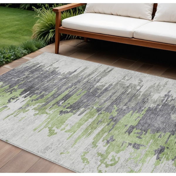 Homeroots 8' X 10' Green And Silver Abstract Washable Indoor Outdoor Area Rug 582389 - main