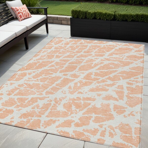 Homeroots 5' X 8' Peach and Ivory Abstract Washable Non Skid Indoor Outdoor Area Rug 559293 - main