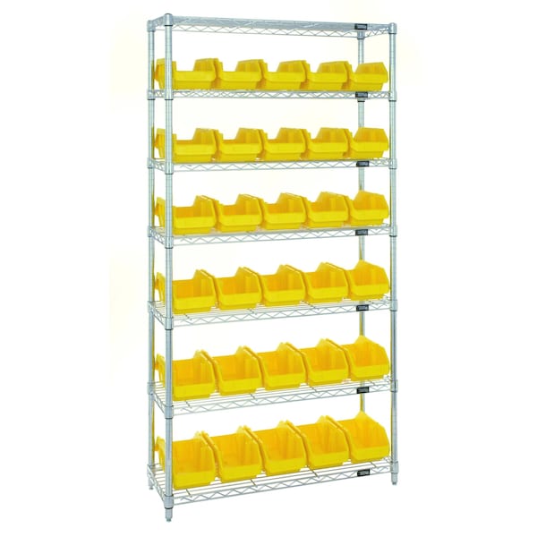 Quantum Storage Systems WIRE SHELVING UNIT W/30 YELLOW BINS BINS W7-18-30YL - main