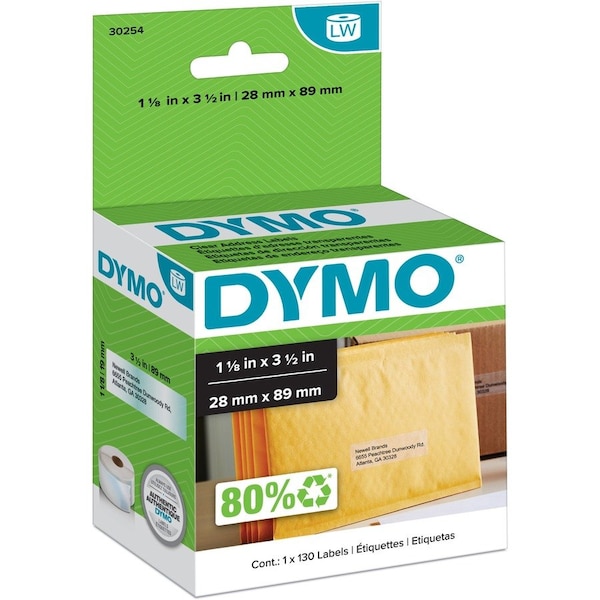 Dymo Printer Label, Clear, Labels/Roll: 130 30254 - main
