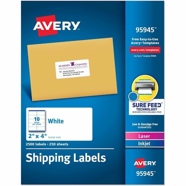 Avery Dennison Shipping Label, 2" Label W, 10 Labels per Sheet White 95945 - main