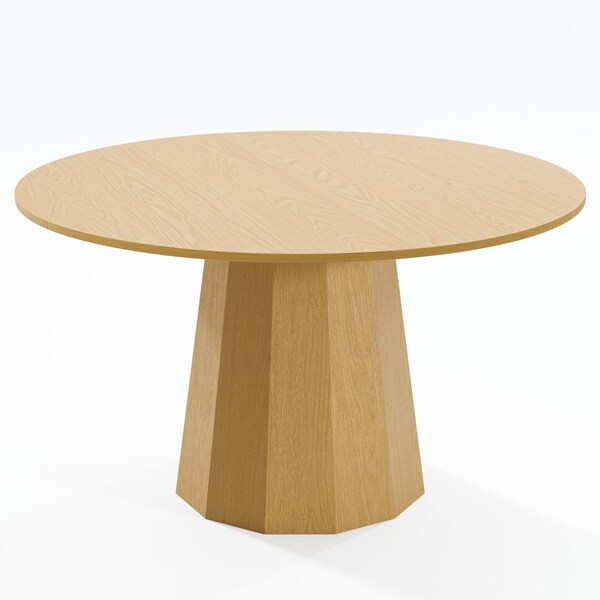 Homeroots 52" Natural Wood Pedestal Base Round Top Dining Table 721089 - main