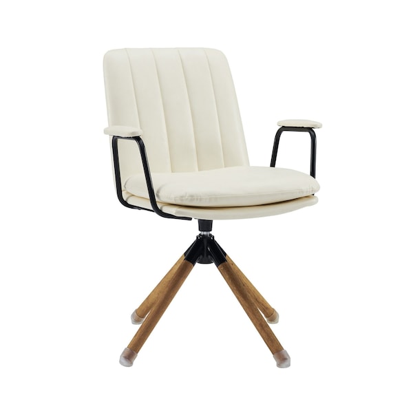 Homeroots 23" Off White Faux Leather And Brown Swivel Arm Chair 526381 - main