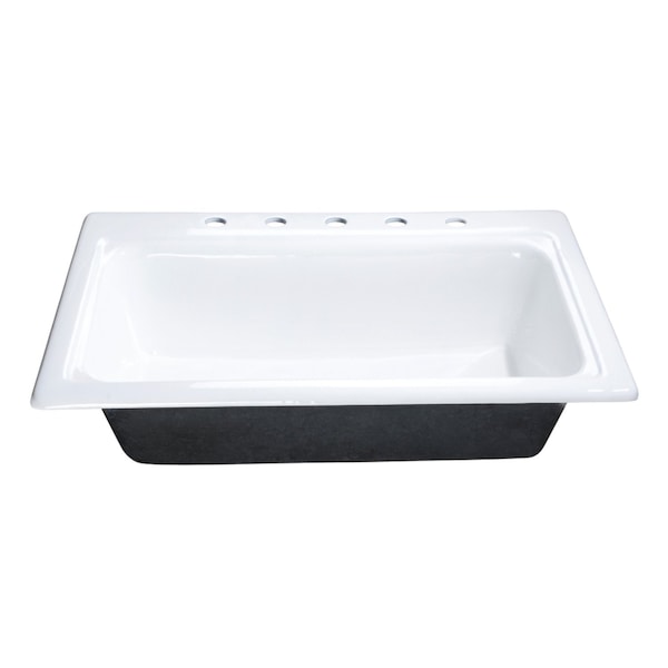 Kingston Brass 33" Cast Iron Self-Rimming Single Bowl Drop-In Kitchen Sink, 5-Hole, White GT332295 - main