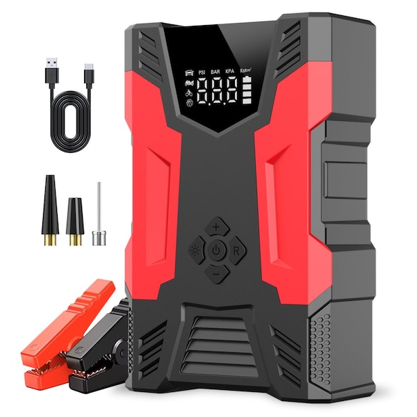 Alpha Digital Car Jump Starter & Tire Inflator- 3000A, 7L Gas/5L Diesel - Red A23 - main