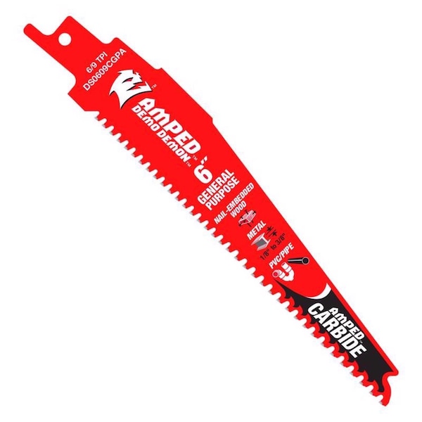 Diablo Reciprocating Saw Blade, Demo Demon Amped, General Purpose, 6 in, 6/9 TPI, Carbide Tipped DS0609CGPA - main