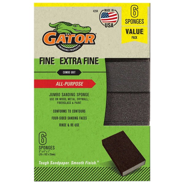 Gator Finishing 3 x 4 x 1 in Jumbo Sanding Sponge, Fine/Extra Fine Grit, 6PK 4204GA - main