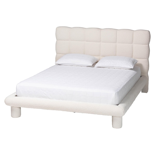 Baxton Studio Ralayna Modern Luxe Ivory Boucle Fabric Queen Size Bed 250-13649-ZORO - main