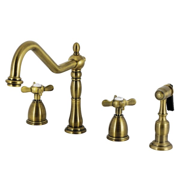 Kingston Brass Double-Handle Widespread Kitchen Faucet with Brass Sprayer, Antique Brass KB1793BEXBS - main