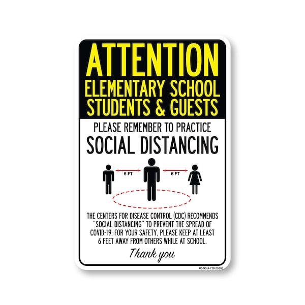 Signmission Public Safety, Elementary School Students And Guests Social Distancing, 10inX7in, OS-NS-A-710-25389 OS-NS-A-710-25389 - main