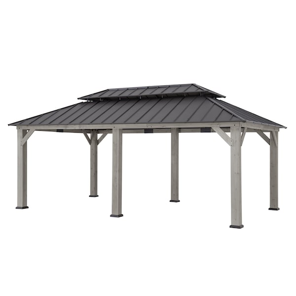 Sunjoy 12ftx20ft Wood Gazebo, Outdoor Patio Steel Hardtop Gazebo, Cedar Framed Wooden Gazebo, Matte Black A1020326F1 - main