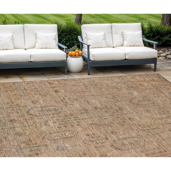 Homeroots 10' X 14' Terra Cotta And Copper Southwestern Washable Indoor Outdoor Area Rug 587103 - main