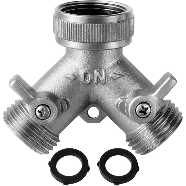 Morvat Heavy Duty Nickel Plated Brass 2 Way Y Splitter, Garden Hose Fittings MOR-NP-CONNECTOR-2-A - main