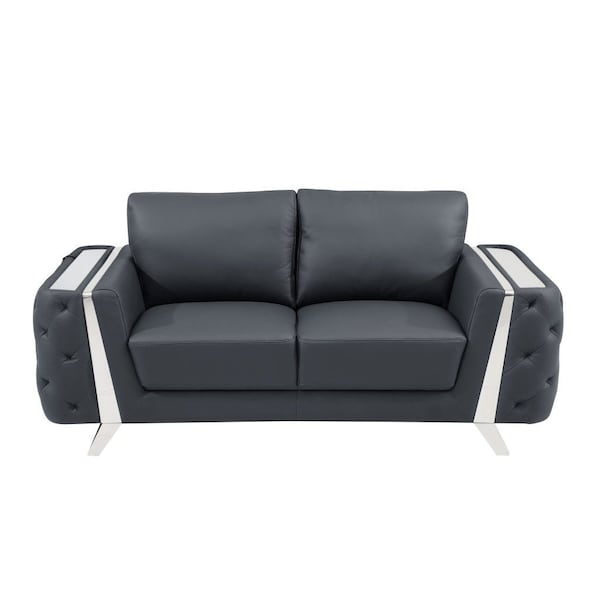 Homeroots 72in Dark Gray And Silver Genuine Leather Loveseat 518568 - main