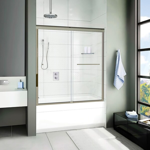 Fab Glass And Mirror Bypass Sliding Tub Shower Door Sorrento Economy Series Adjustable 56in-60in Width 62in Height - Se SHSO60X62BN - main