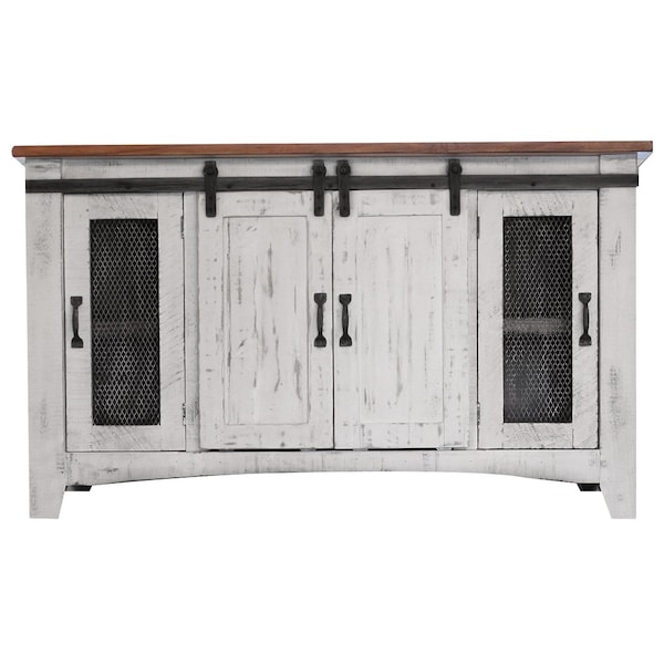 Homeroots 60" White Solid Wood Cabinet Enclosed Storage Distressed TV Stand 528705 - main