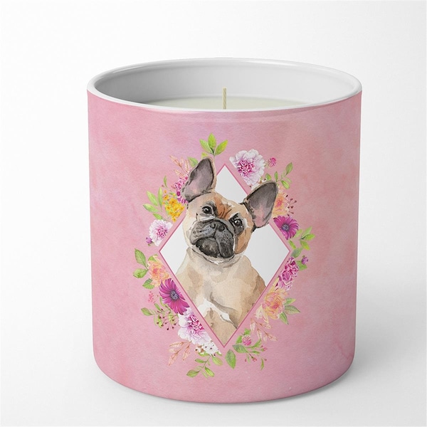 Carolines Treasures 10 oz Fawn French Bulldog Pink Flowers Decorative Soy Candle CK4238CDL - main