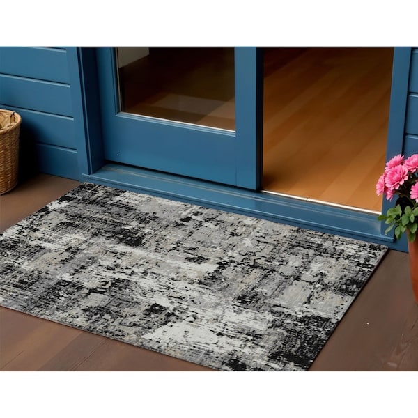 Homeroots 3' X 5' Black And Gray Abstract Washable Indoor Outdoor Area Rug 597932 - main