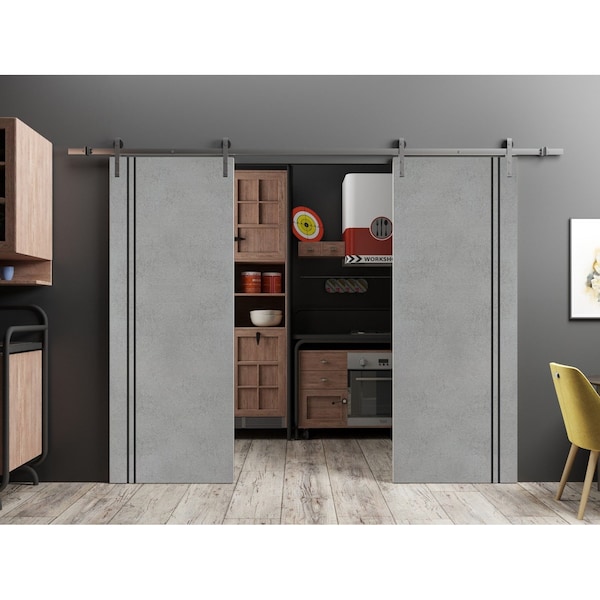 Sartodoors Sliding Double Barn Doors with Hardware, Planum 0016 Concrete and Aluminum Strips, 13FT Rail Hanger PLANUM0016DB-S-BTN-6496 - main