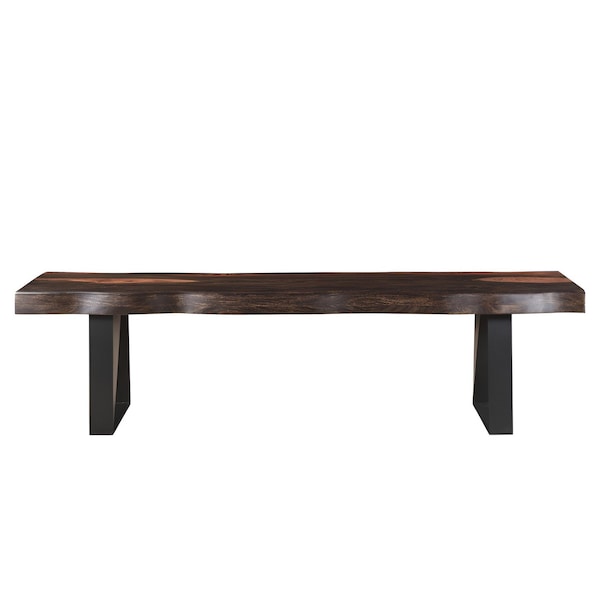 Homeroots 68" Dark Brown and Black Distressed Solid Wood Dining Bench 522082 - main