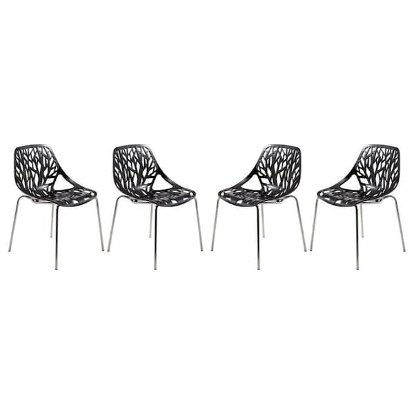 Leisuremod Modern Asbury Dining Chair with Chromed Legs, Black, 4PK AC16BL4 - main