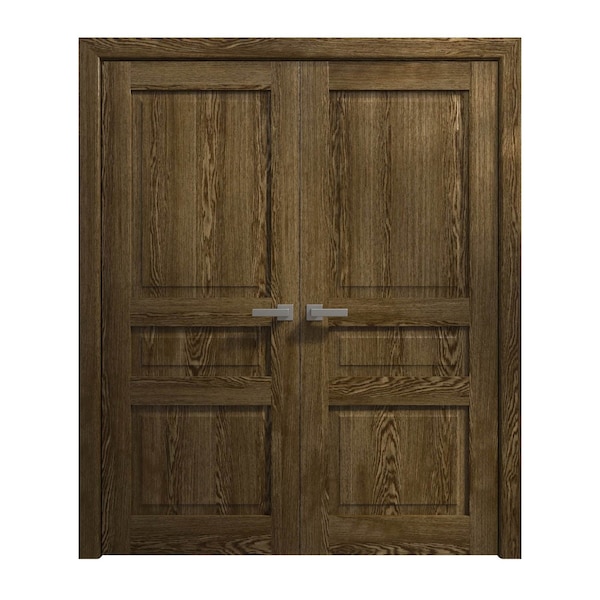 Sartodoors Interior Solid French Double Doors 56 x 84 inches, Ego 5012 Marble Oak, Wood Interior Solid Panel EGO5012DD-DMR-5684 - main