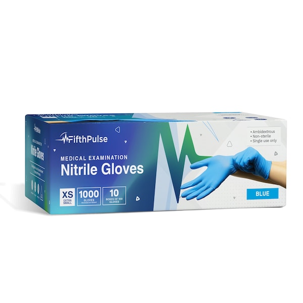 Fifthpulse Disposable Gloves, 3 mil Palm, Nitrile, Powder-Free, XS, 1000 PK, Blue FMN100624 - main