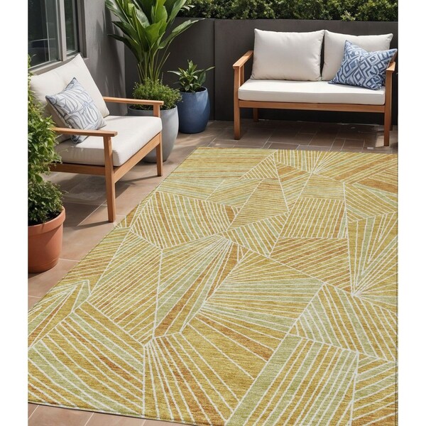 Homeroots 5' X 8' Gold Copper And Brown Geometric Washable Indoor Outdoor Area Rug 594786 - main