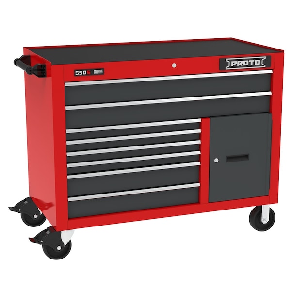 Proto 550 Series Rolling Tool Cabinet, 8 Drawer, Red/Gray, Steel, 50 in W x 25-1/4 in D x 41 in H J555041B-8SG-1S - main