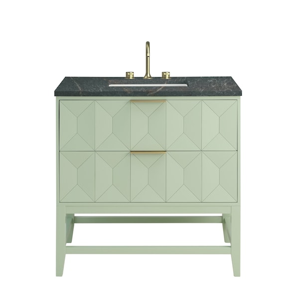 James Martin Vanities Emmeline 36'' Single Vanity, Pistachio w/ 3 CM Parisien Bleu Top D100-V36-PST-3PBL - main