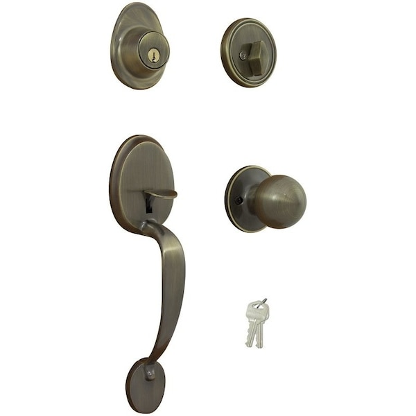 Prosource Handleset, 3 Grade, Keyed Key, Brass, Antique Brass, 2-3/8 x 2-3/4 in Backset, KW1 Keyway S7831-PS - main
