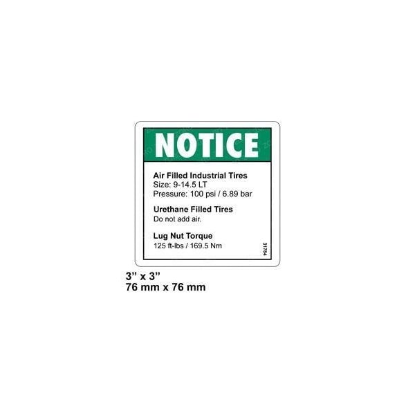Genie REPLACEMENT DECAL NOTICE TIRE PRESSURE 31784GT - main