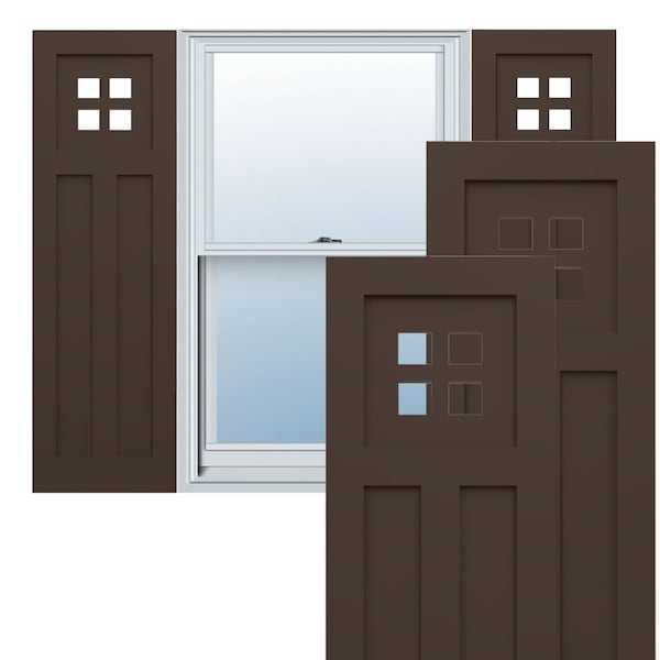 Ekena Millwork True Fit PVC San Antonio Mission Style Fixed Mount Shutters, Raisin Brown, 18W x 44H, PR TFP001ST18X044TB - main
