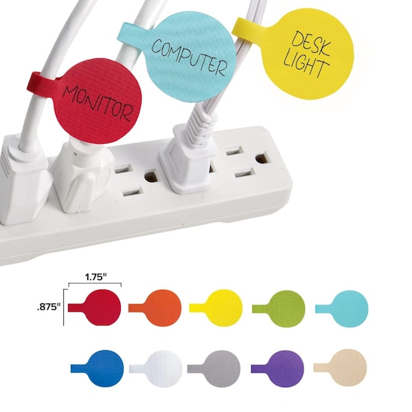 Grizzly Supply Circle Cable Label, 1.1 in L, 1.1 in W, Hook and Loop Closure, Assorted Colors, 10PK GS-HLCL-Circle - main