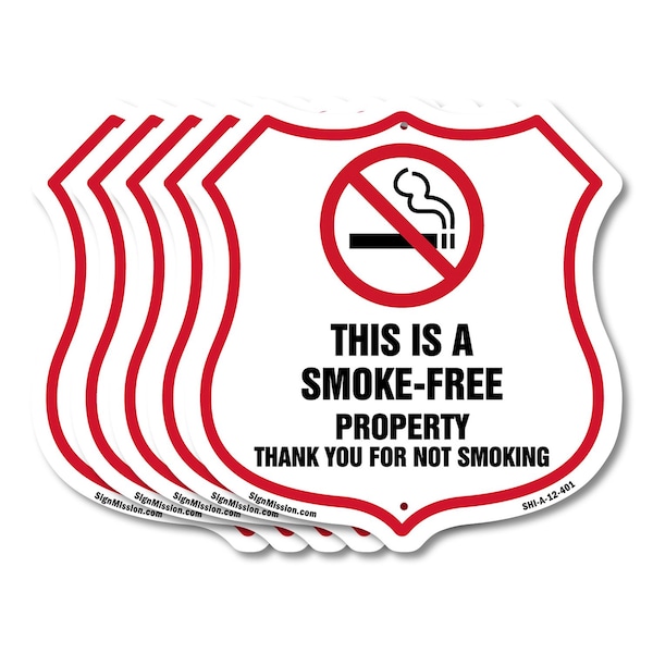 Signmission No Smoking Shield Sign This Is A Smoke F, 12 inch X 12 inch, Aluminum Metal Sign, 5PK SHI-A-5Pack-12-401 - main